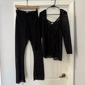 FREE PEOPLE Stretchy Lace Pants & Top Set Goth Grunge Black Size Small